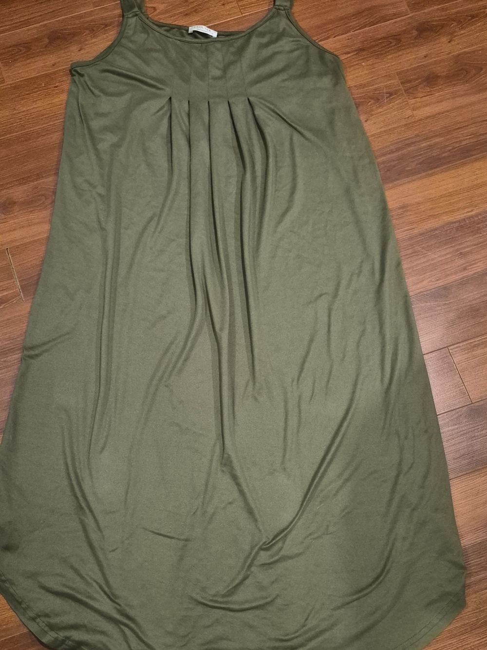 Olive Green Sleeveless Pleated Nightgown